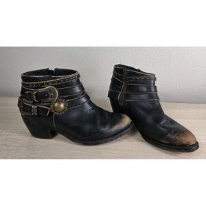 Corral Studded Harness Ankle Boots Women's Size 8 Black Distressed Leather...